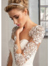 Mermaid Ivory Tulle Beaded Long Sleeves Sheer Back Wedding Dress